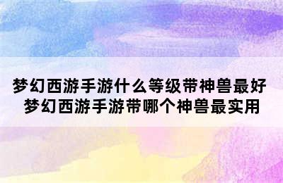 梦幻西游手游什么等级带神兽最好 梦幻西游手游带哪个神兽最实用